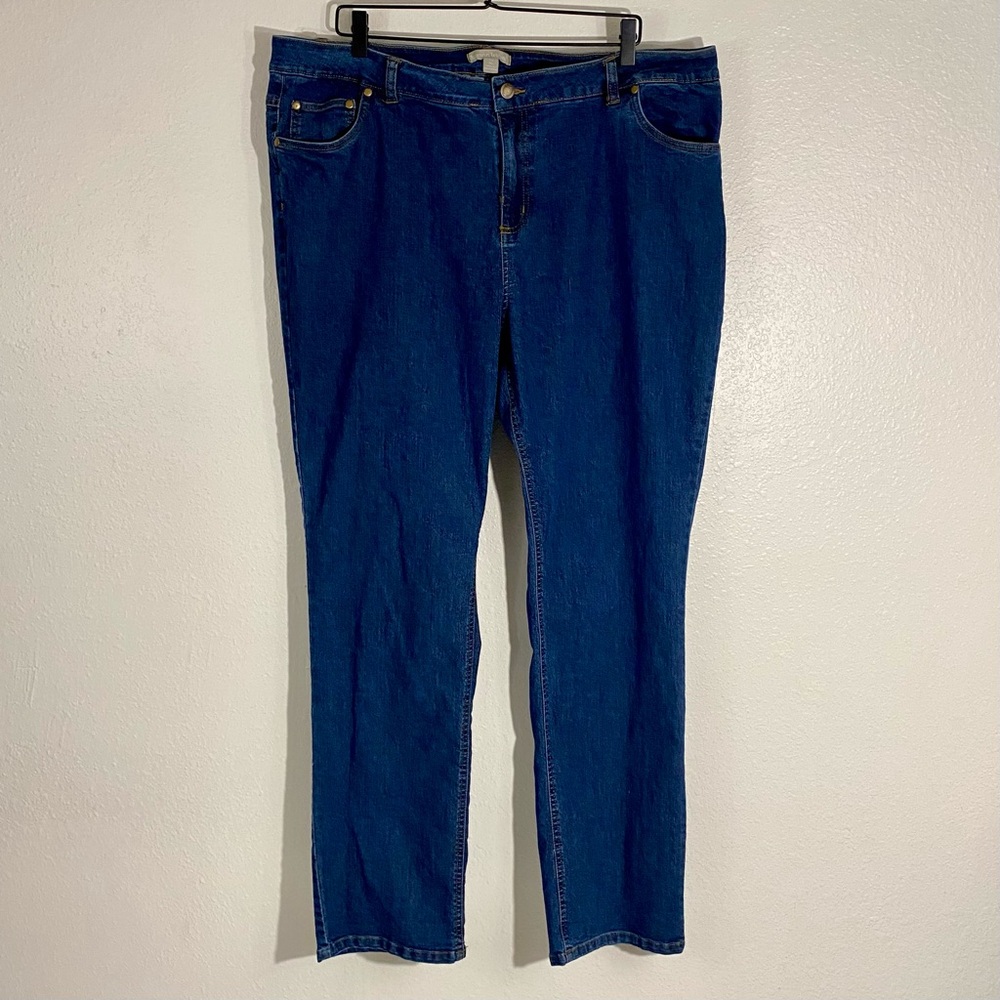 Woman Within Straight Leg Jeans Size 20W Tall Blue Zip-Up Closure